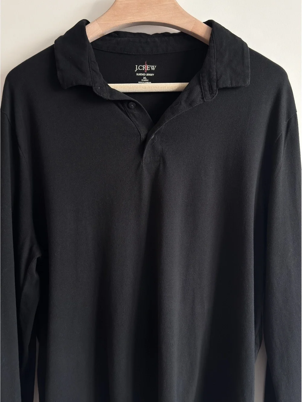 J.Crew Oarsman Logo Sueded Cotton Polo Shirt Men’s XL Black Long Sleeve Classic